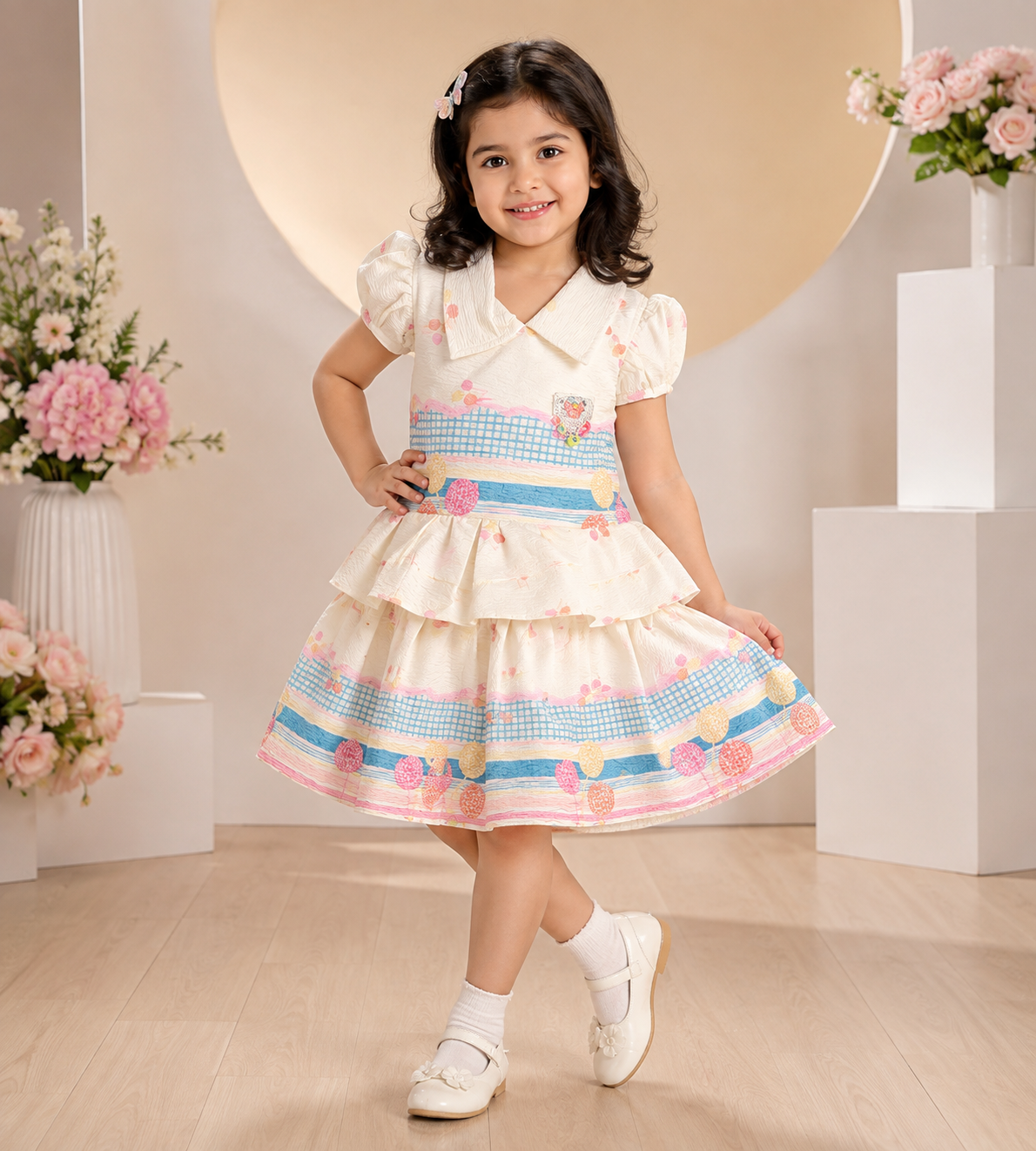 Girls Floral Print Flared Cotton Skirt