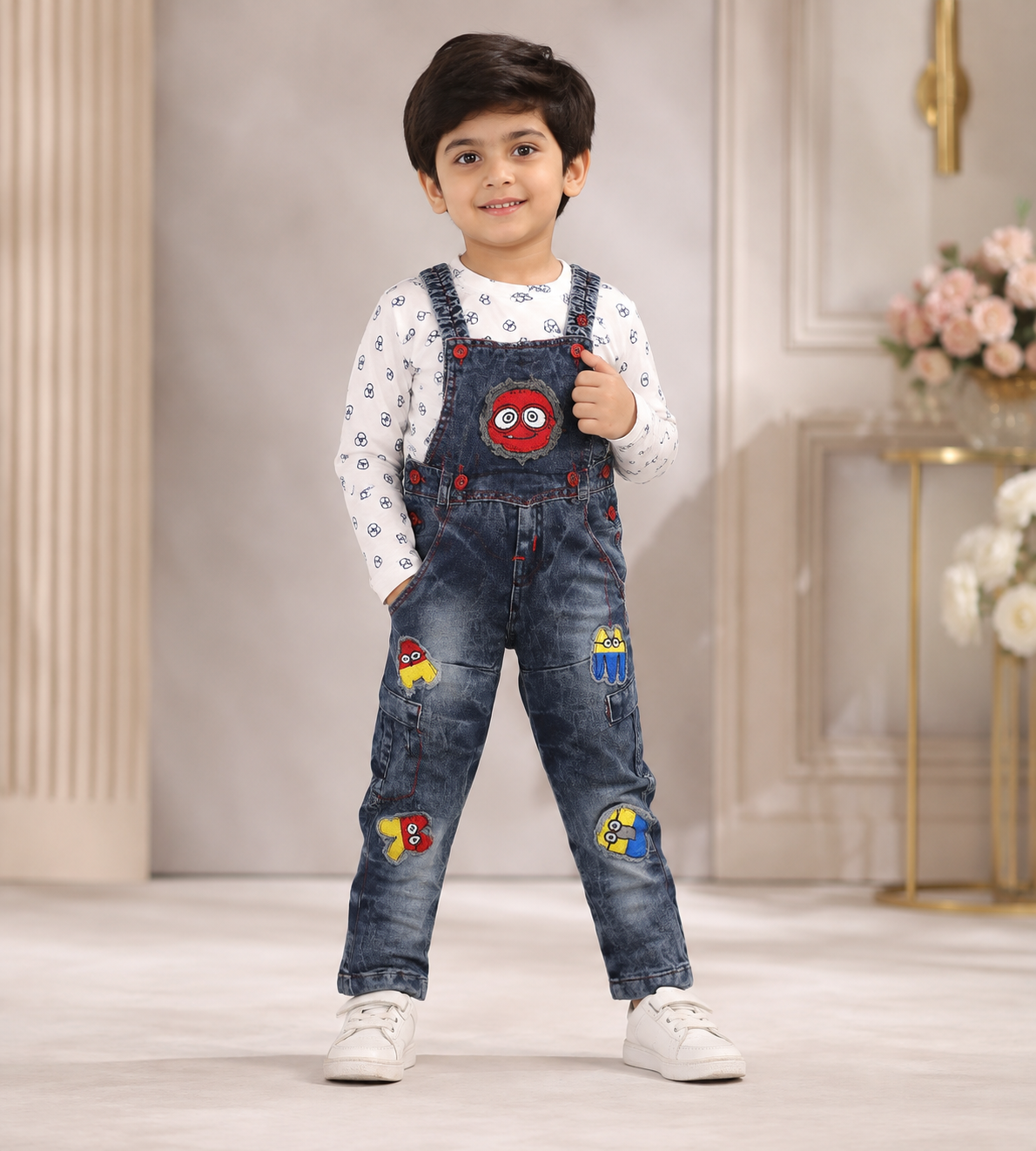 Boys Orange & White Casual Dungaree Set